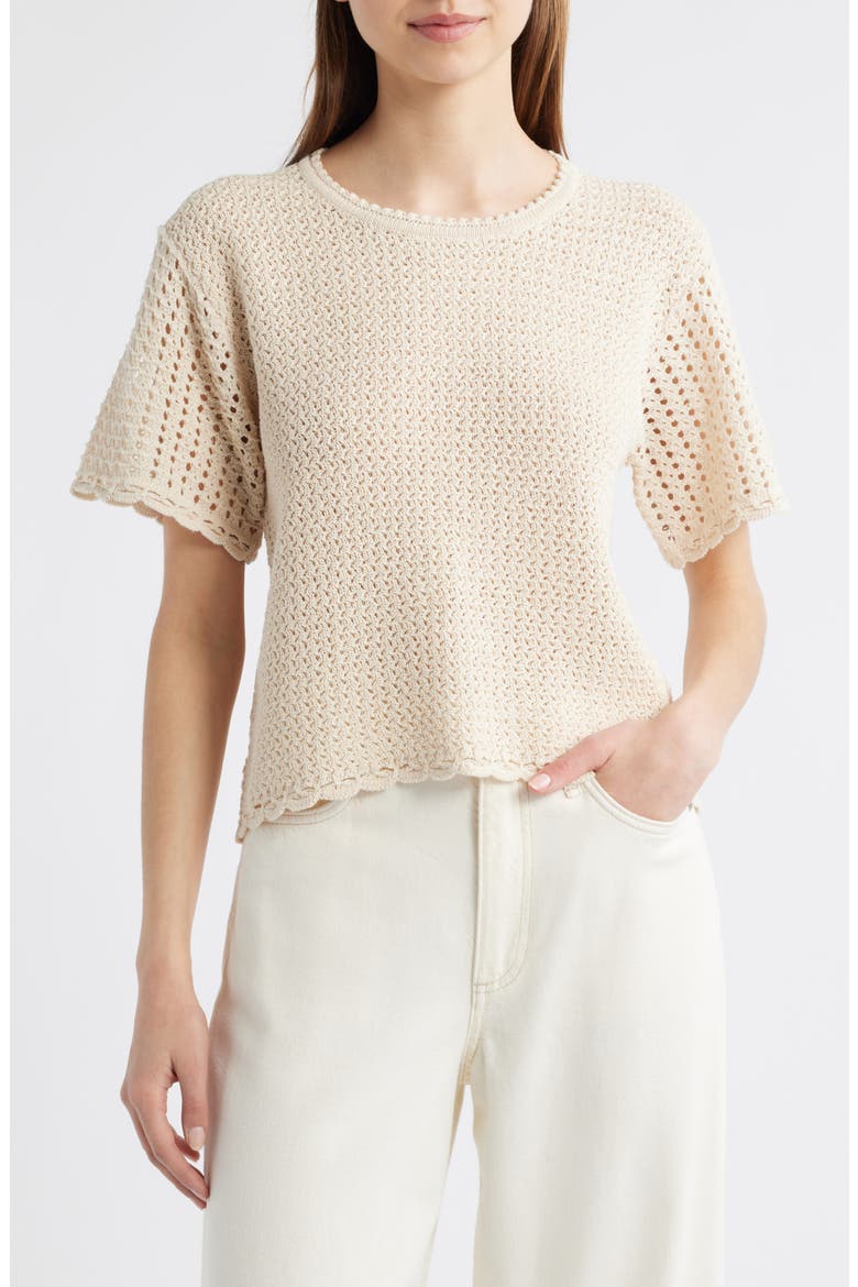Khloe Open Stitch Cotton & Linen Sweater, Main, color, IVORY