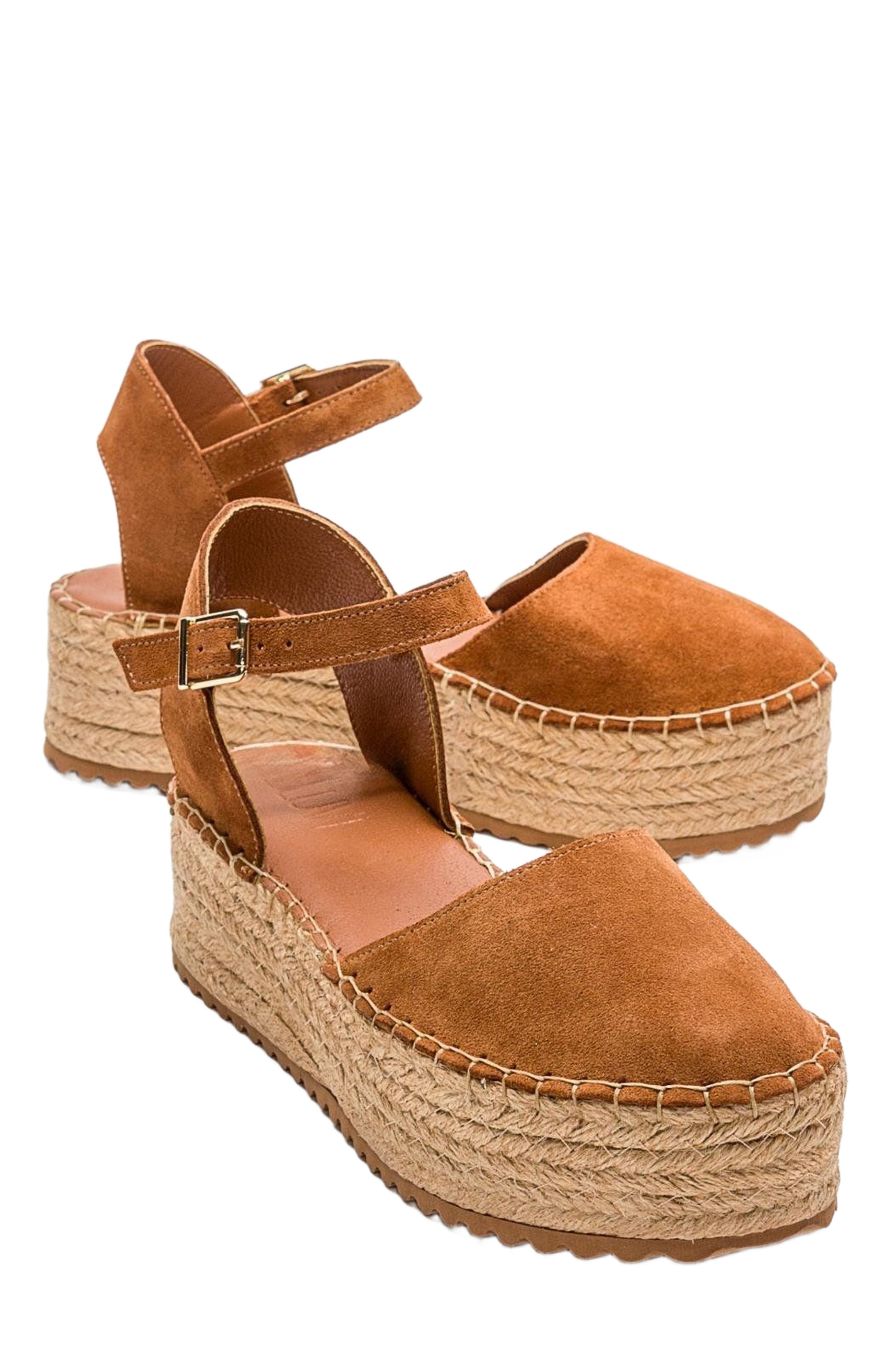 Viba Leather Espadrille Platform Wedge Sandals, Alternate, color, Cognac Suede Leather