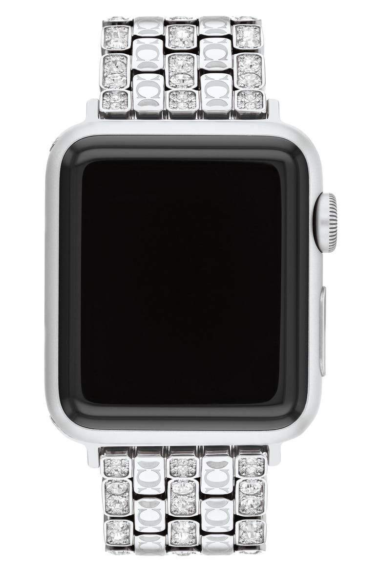 Pavé Crystal Apple Watch® Bracelet Watchband, Main, color, METALLIC SILVER