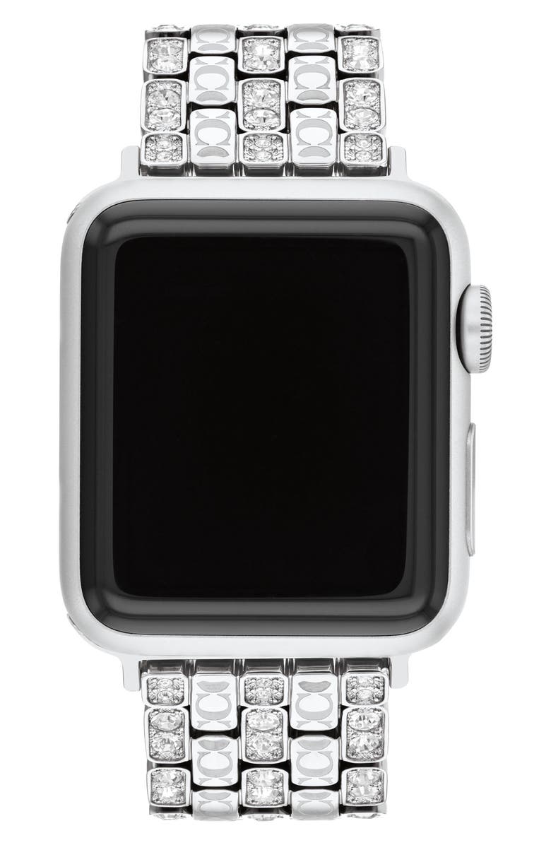 COACH Pavé Crystal Apple Watch<sup>®</sup> Bracelet Watchband, Main, color, Metallic Silver