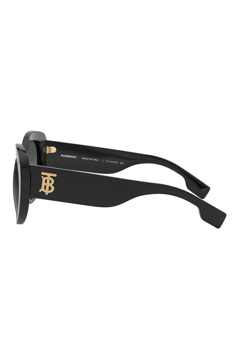 54mm Round Cat Eye Sunglasses, Alternate, color, BLACK