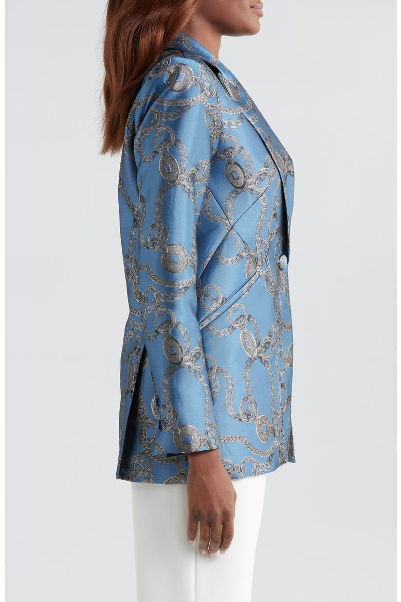 Sheila Structured Satin Blazer, Alternate, color, BLUE HORIZON/ SILVER GOOD LUCK