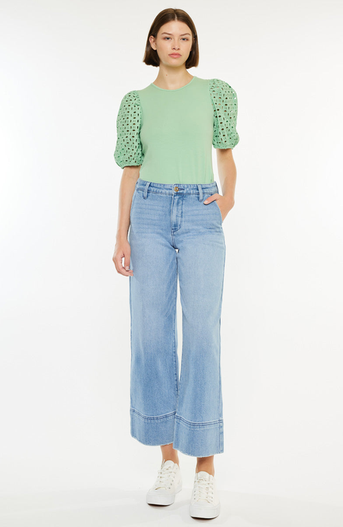 Kancan Darla High Rise Cropped Wide Leg Jeans In Blue