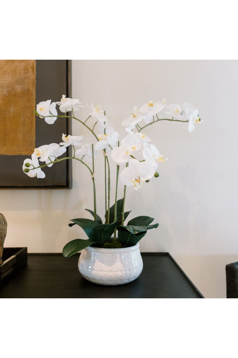 Artificial 4-Stem Phalaenopsis White Orchid, Alternate, color, White