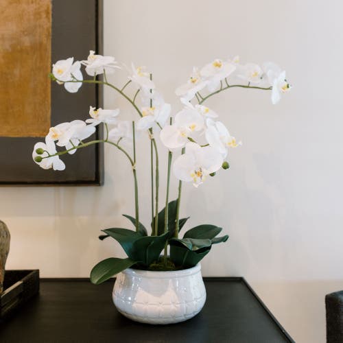 Cg Hunter Artificial 4-stem Phalaenopsis White Orchid In White