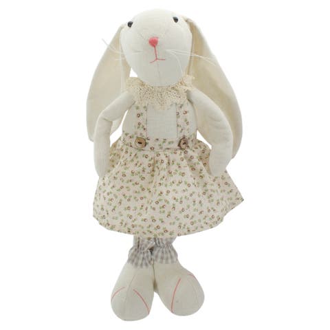 Standing Easter Bunny Rabbit Girl in Floral Dress Decoration - 14.5" - Cream
