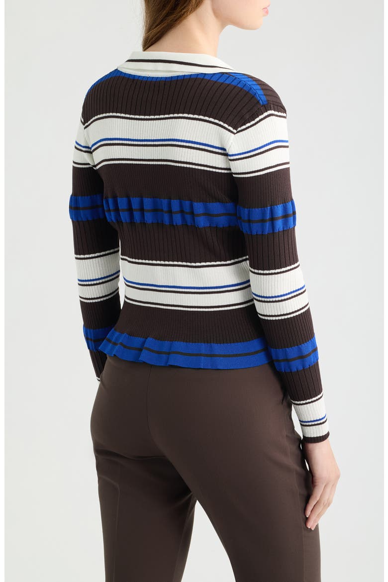 Patti Stripe Polo Cardigan, Alternate, color, CHOCOLATE W/ ECRU BLUE STRIPES
