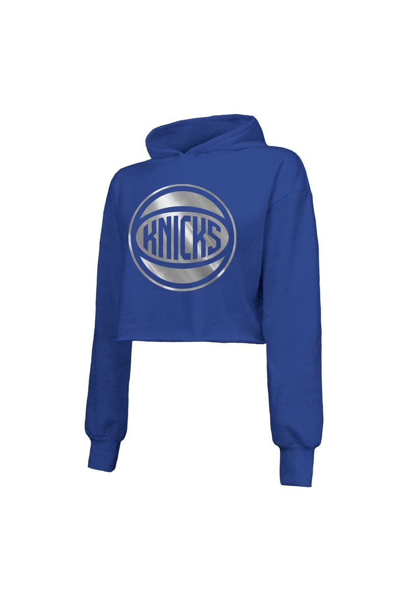 Women's Majestic Threads  Royal New York Knicks Tri-Blend Cropped Pullover Hoodie, Alternate, color, Royal