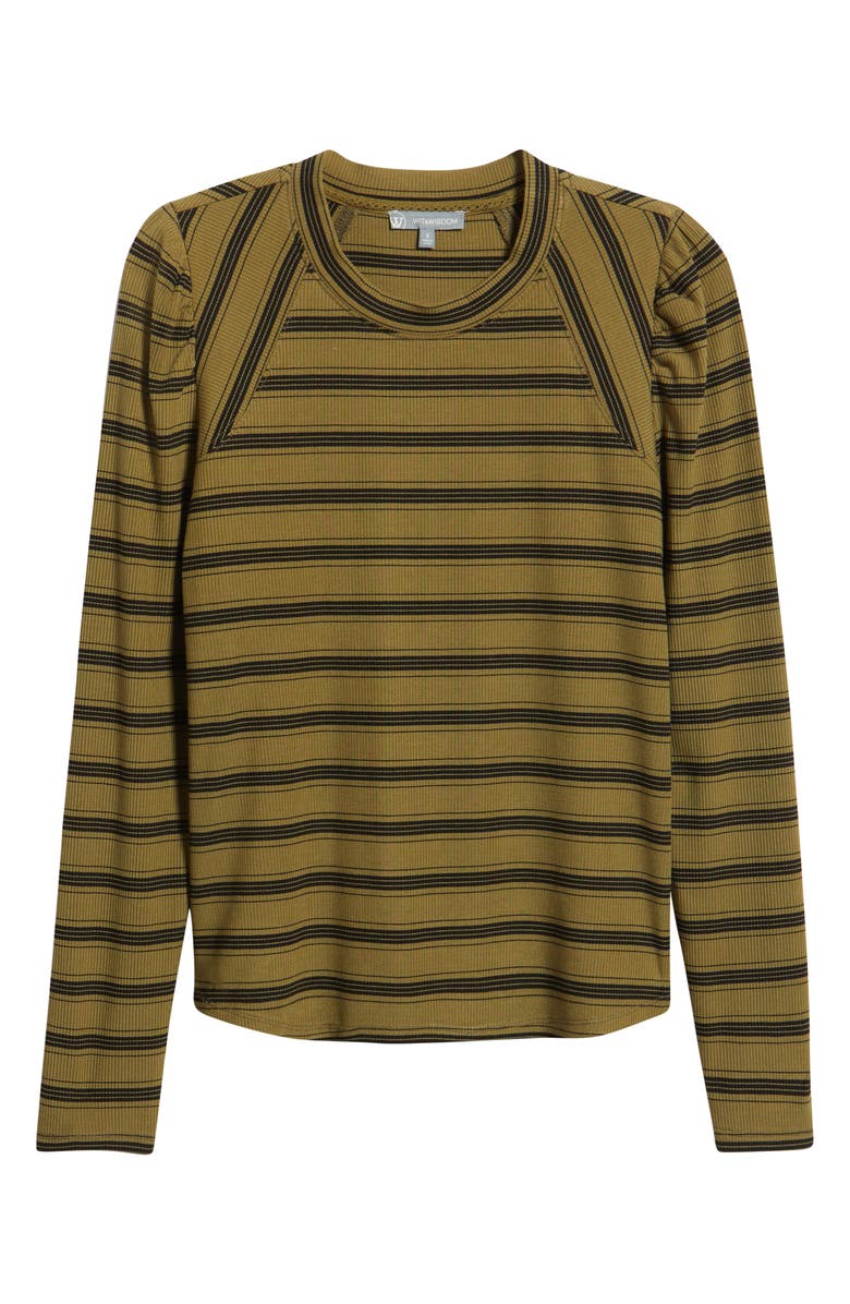 Wit & Wisdom Stripe Puff Shoulder Knit Top, Alternate, color, Olive/ Black