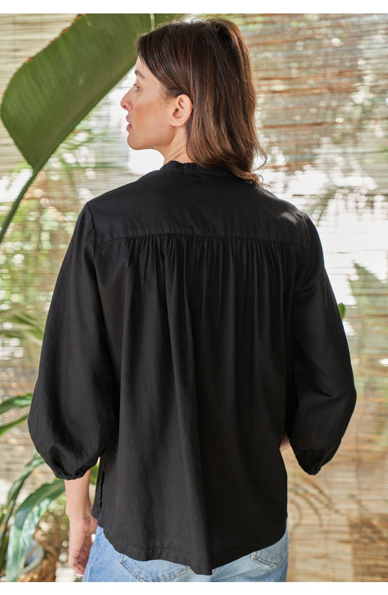 ocean+main Cotton Poplin Peasant Top, Alternate, color, Black