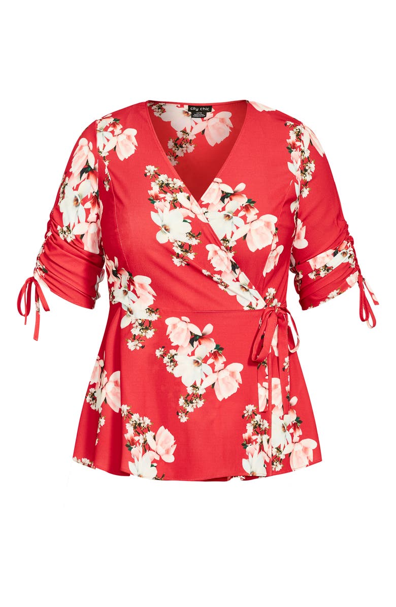 City Chic Lady Ascot Floral Print Wrap Top, Alternate, color, 