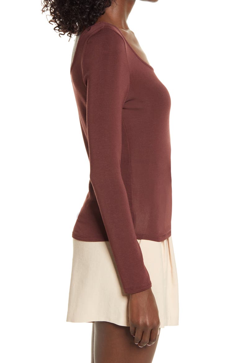 Semi Sheer Long Sleeve Knit Top, Alternate, color, BROWN CHOCOLATE