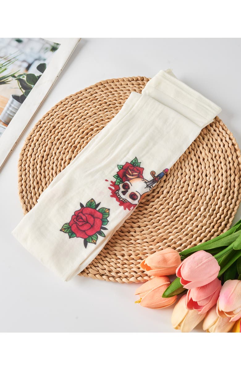 Ed Hardy Womens Rose Skull Tattoo Tights 1-Pack, Alternate, color, Ivory