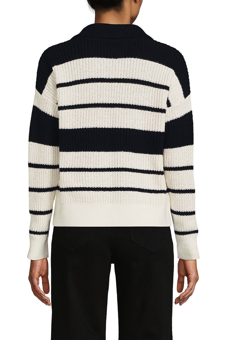 Cotton Boucle Johnny Collar Textured Sweater, Alternate, color, Ivory/Black Stripe