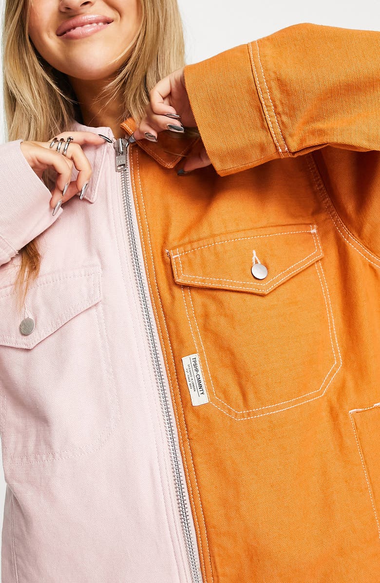 Topshop Colorblock Cotton Jacket, Alternate, color, Pink