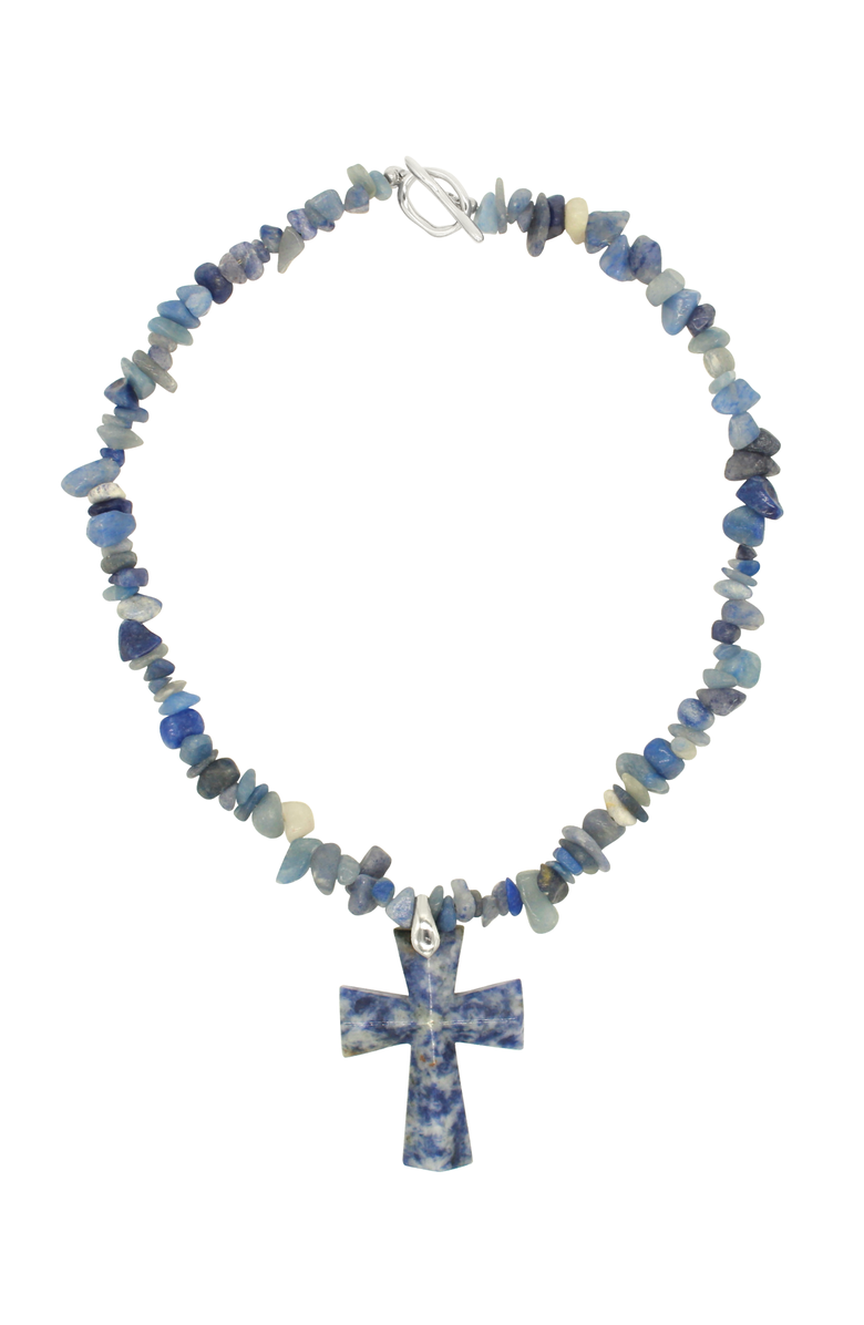 Velvet Luna Jasper Cross Beaded Necklace, Main, color, Blue