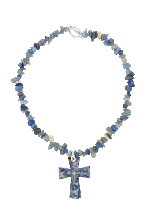 Velvet Luna Jasper Cross Beaded Necklace In Blue