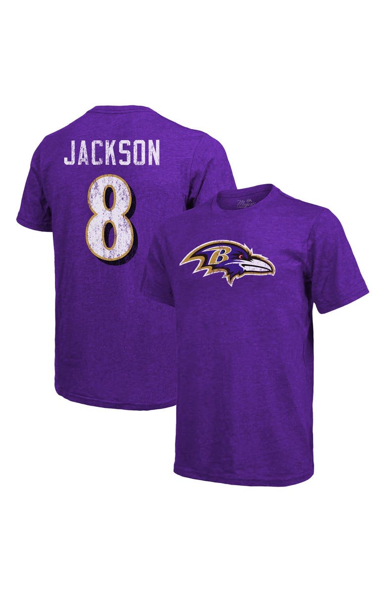 Majestic Threads Men's Majestic Threads Lamar Jackson Purple Baltimore Ravens Tri-Blend Name & Number T-Shirt, Main, color, 