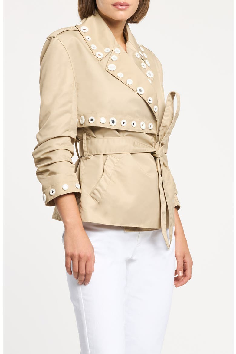Crochet Mirrors Belted Jacket, Alternate, color, KHAKI/ IVORY