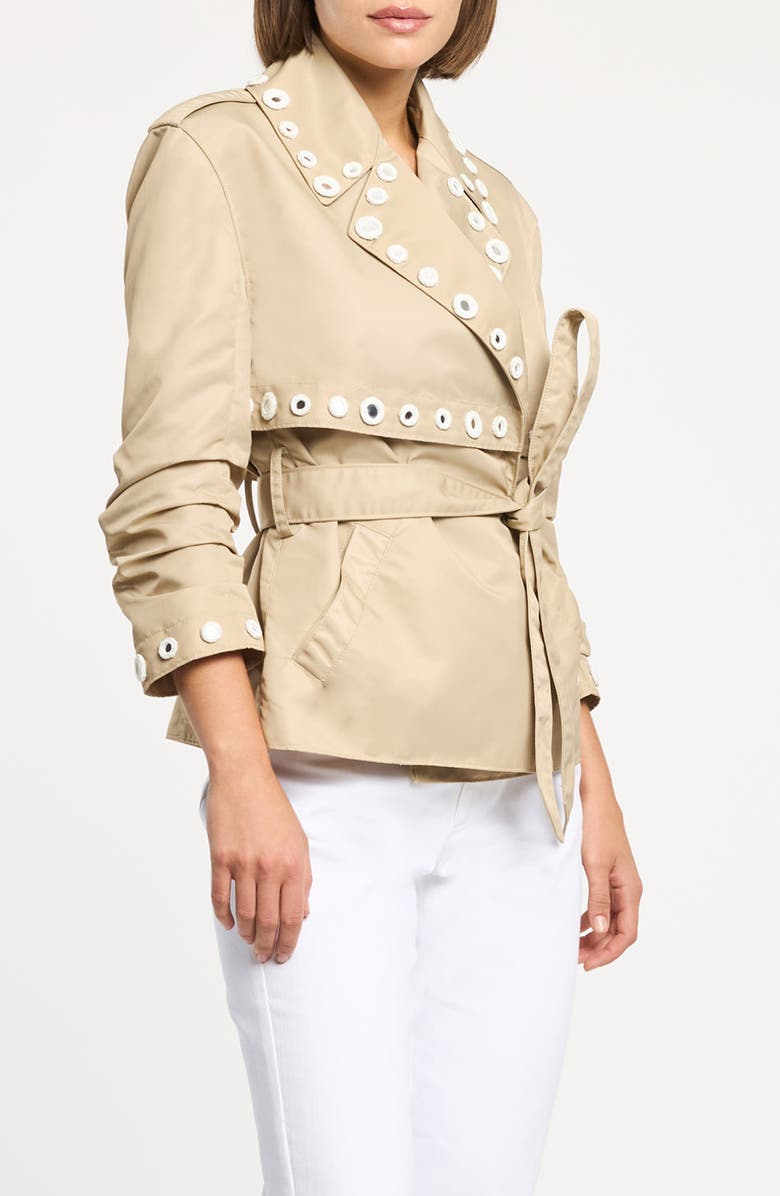Cinq à Sept Crochet Mirrors Belted Jacket, Alternate, color, Khaki/ Ivory