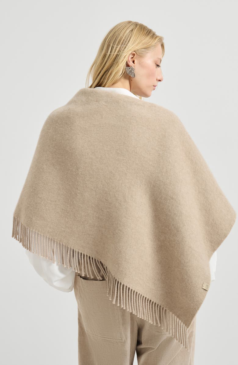 Brunello Cucinelli Double cloth poncho, Alternate, color, Biscuit