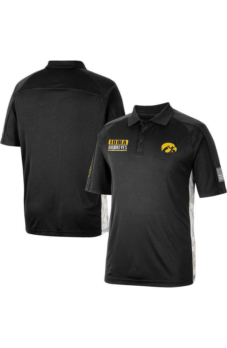 COLOSSEUM Men's Colosseum Black Iowa Hawkeyes OHT Military Appreciation Snow Camo Polo, Main, color, Black