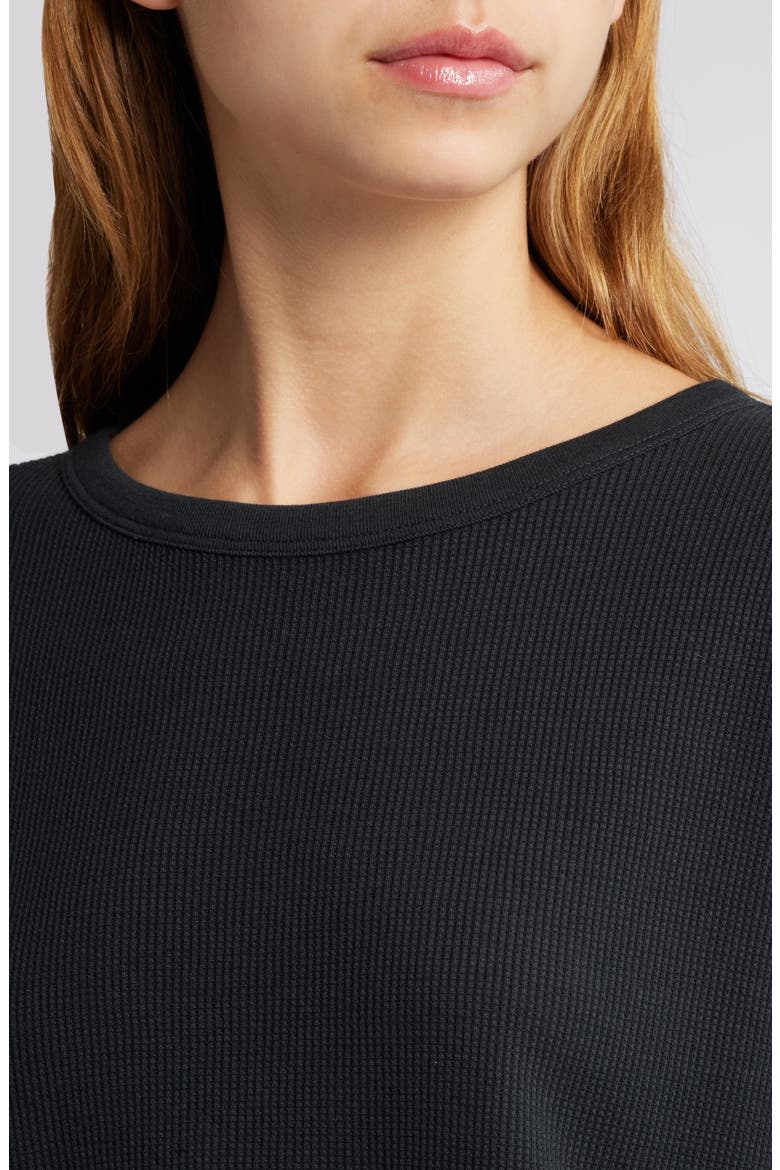 Shrunken Crop Boxy Thermal Crewneck Top, Alternate, color, BLACK JET
