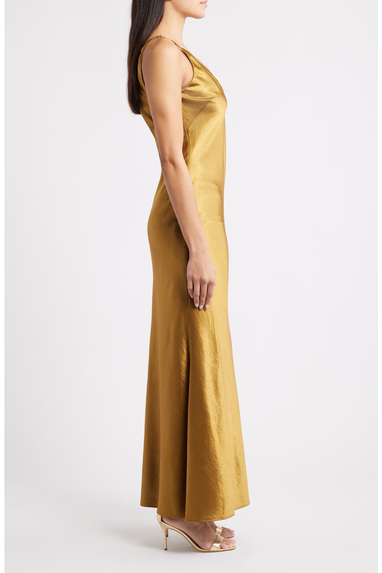 Zadie Bias Cut Satin Maxi Cocktail Slipdress, Alternate, color, GOLD