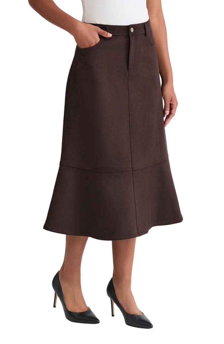 Jones New York Seamed Flared Midi Skirt, Alternate, color, Coffee Bean