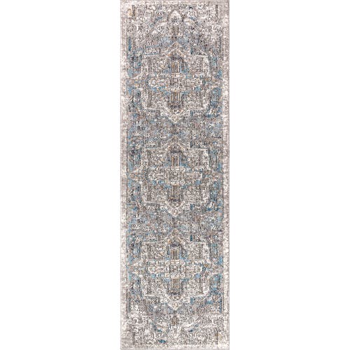 Jonathan Y Izmir Vintage Medallion Area Rug In Gray/mustard/turquoise