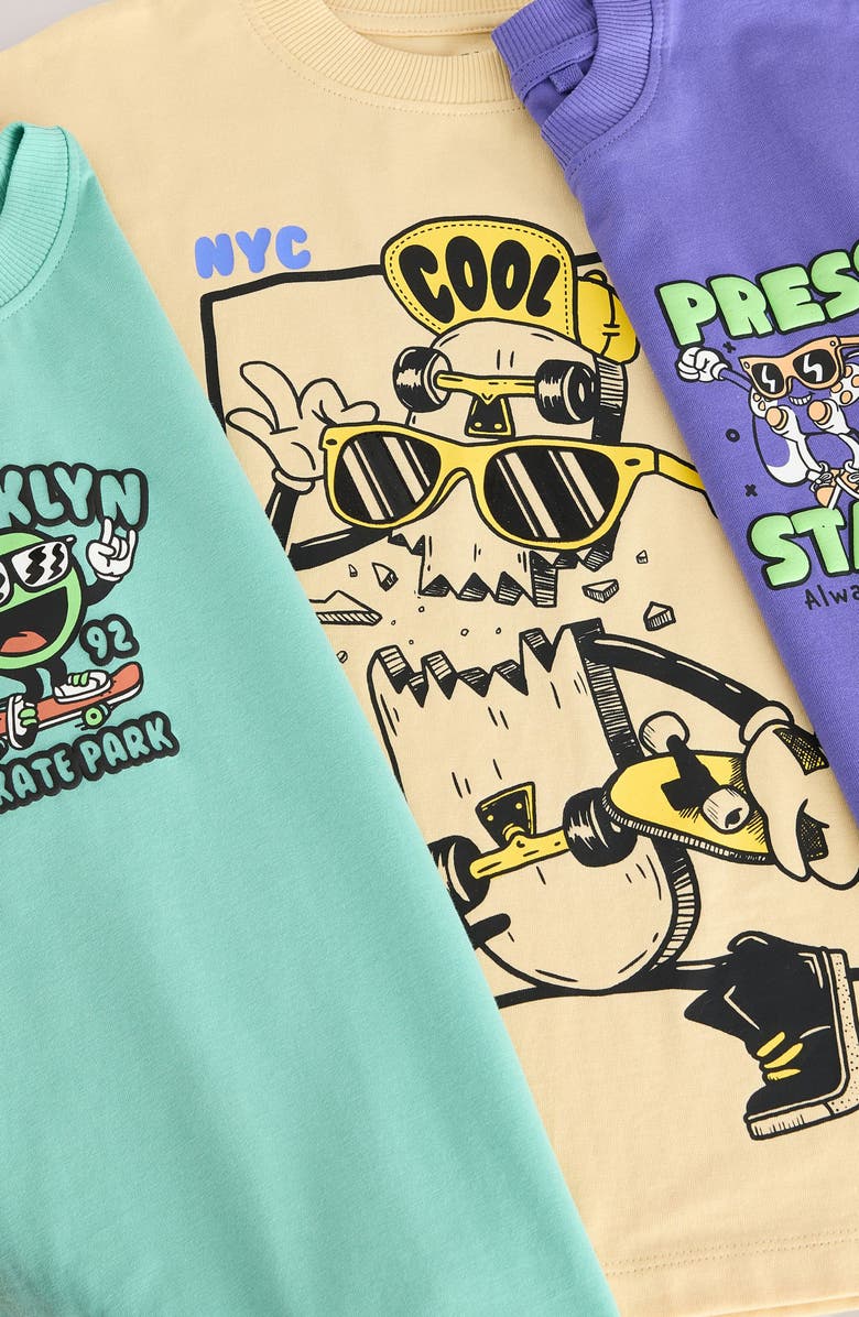 NEXT Kids' Assorted 3-Pack Carton Graphic T-Shirts, Alternate, color, 