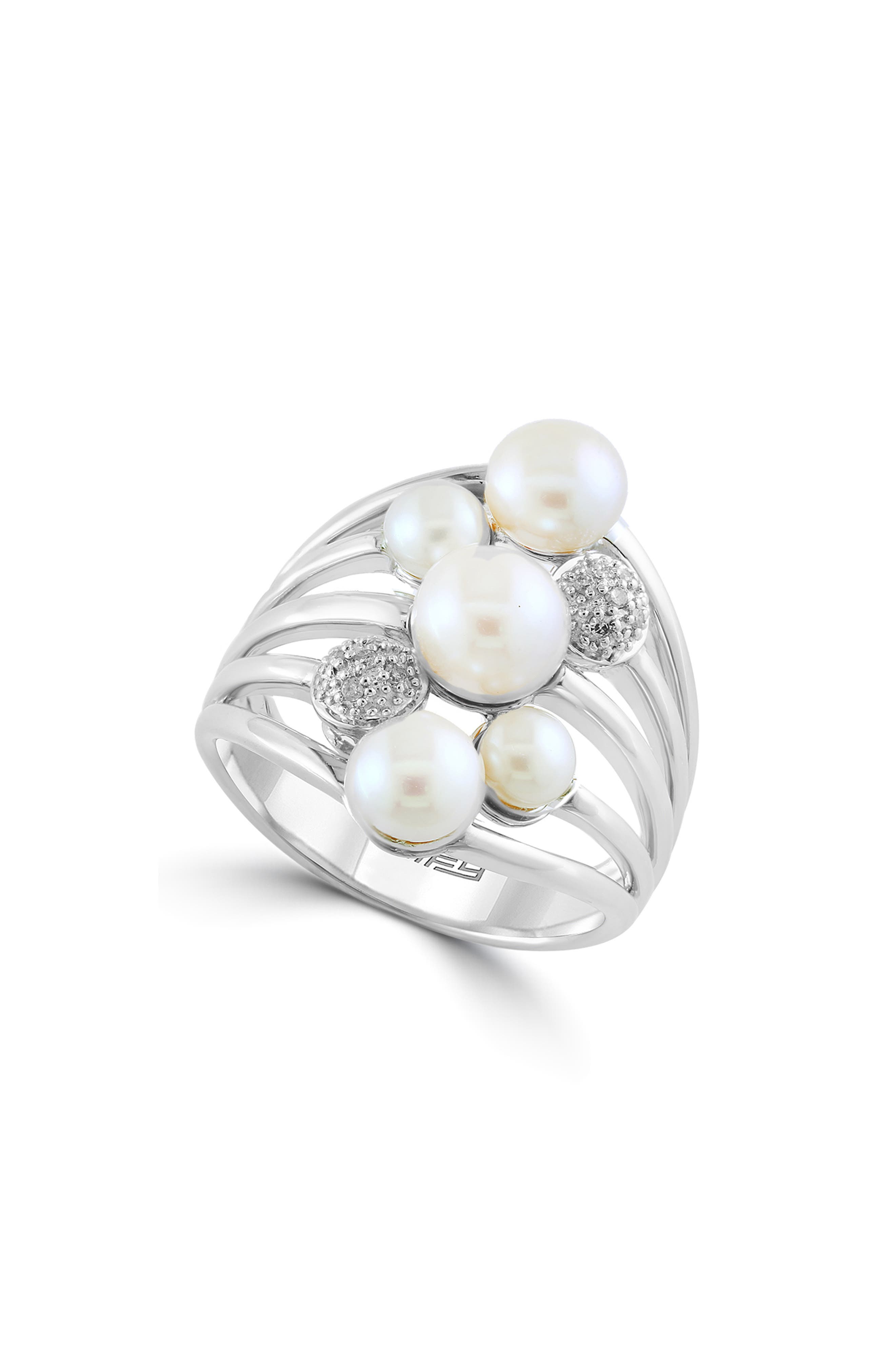 EFFY Sterling Silver 4–6.5mm Freshwater Pearl & Diamond Multiband Ring - 0.05ct.