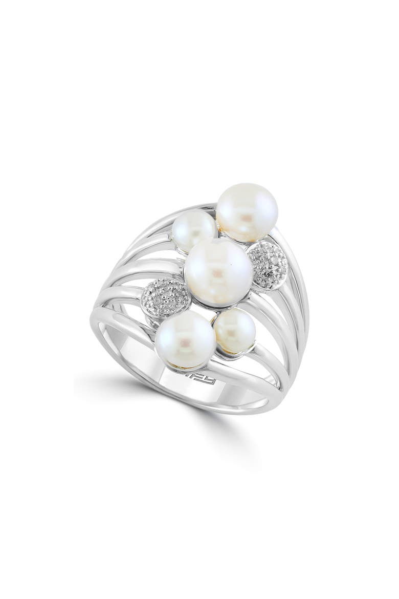 Sterling Silver 4–6.5mm Freshwater Pearl & Diamond Multiband Ring - 0.05ct., Main, color, WHITE