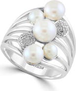 EFFY Sterling Silver 4–6.5mm Freshwater Pearl & Diamond Multiband Ring - 0.05ct.