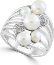 EFFY Sterling Silver 4–6.5mm Freshwater Pearl & Diamond Multiband Ring - 0.05ct.