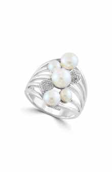EFFY Sterling Silver 4–6.5mm Freshwater Pearl & Diamond Multiband Ring - 0.05ct.
