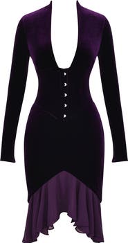 HOUSE OF CB Dahna Corset Long Sleeve Velvet Dress