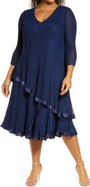 Komarov Beaded Neck Midi Cocktail Dress