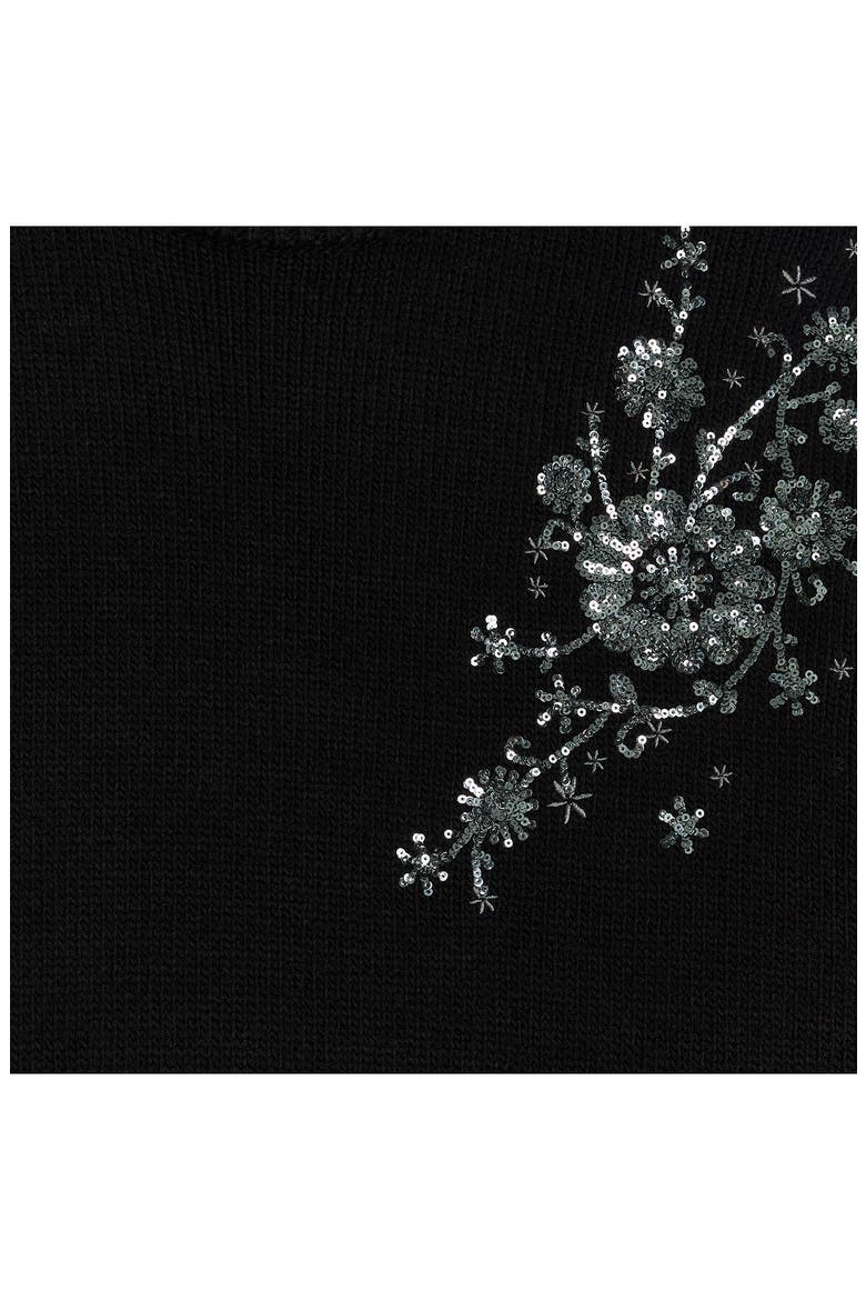 Jessie Crystal Floral Embellished Long Sleeve Sweater Dress, Alternate, color, BLACK