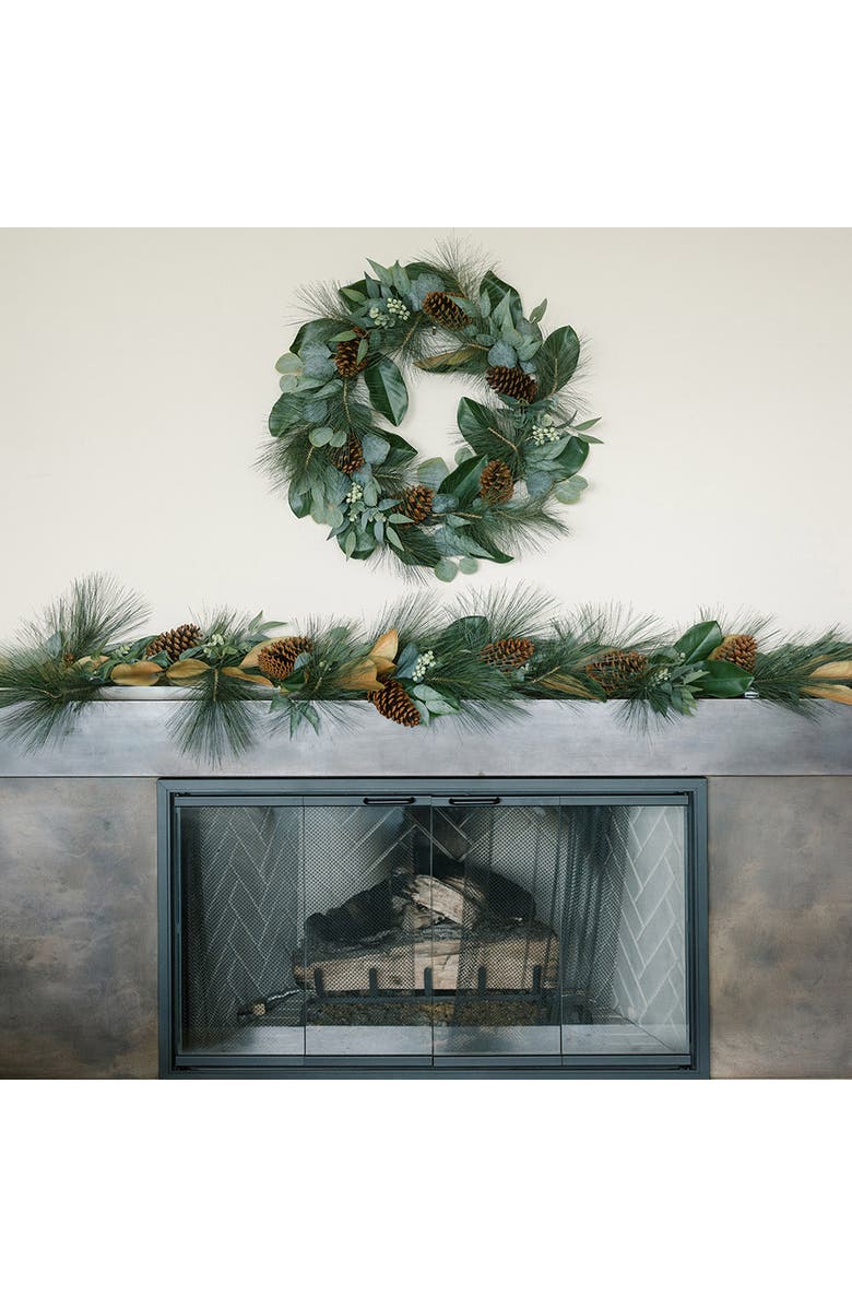 CG Hunter 28 inch Magnolia, Eucalyptus, Pinecone, & Needle Pine Wreath, Alternate, color, Green