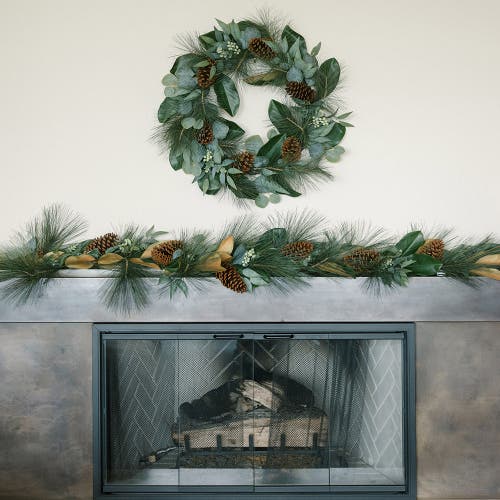 Cg Hunter 28 Inch Magnolia, Eucalyptus, Pinecone, & Needle Pine Wreath In Green