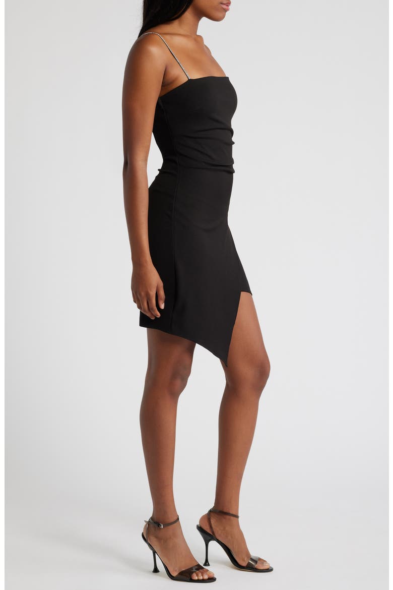 Rhinestone Strap Asymmetric Cocktail Dress, Alternate, color, BLACK