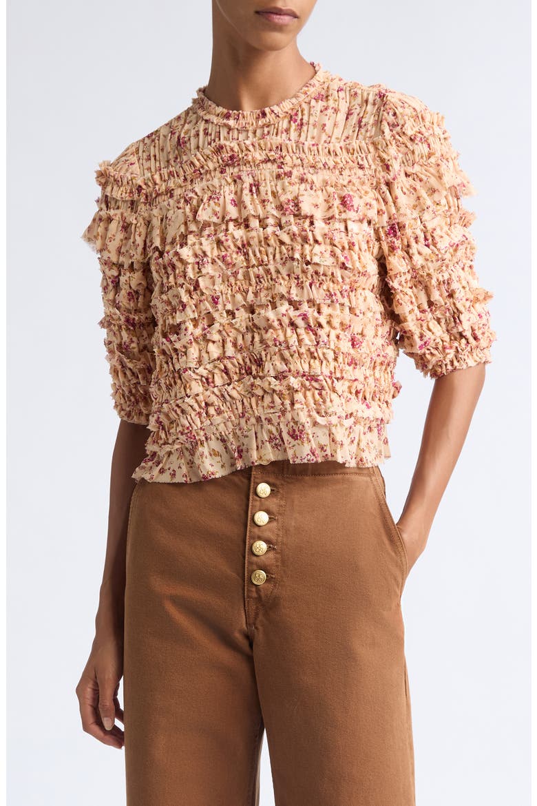 Mabel Silk Ruffle Top, Main, color, BLUSH MILLE- FLEUR