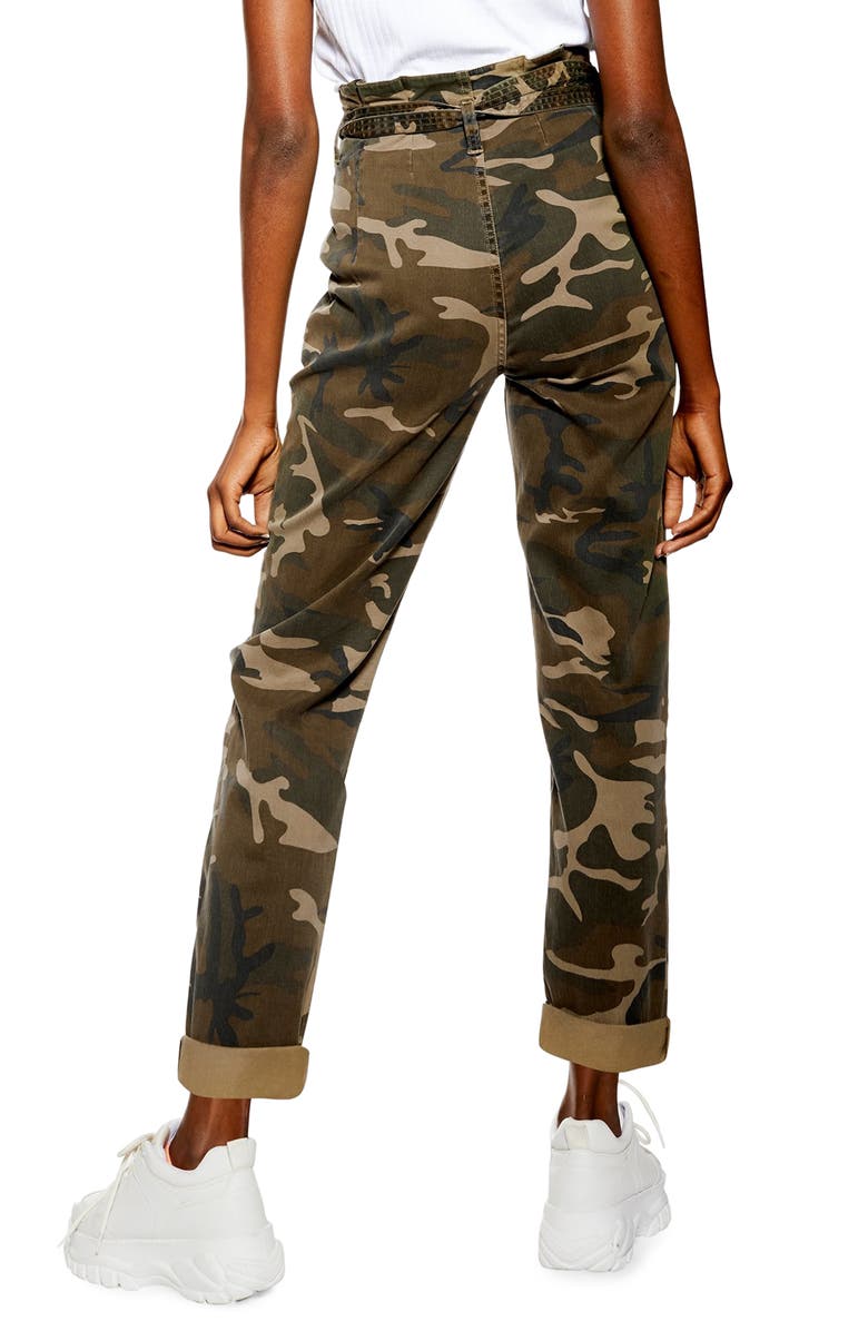 Topshop Camouflage Paperbag Waist Utility Trousers, Alternate, color, 