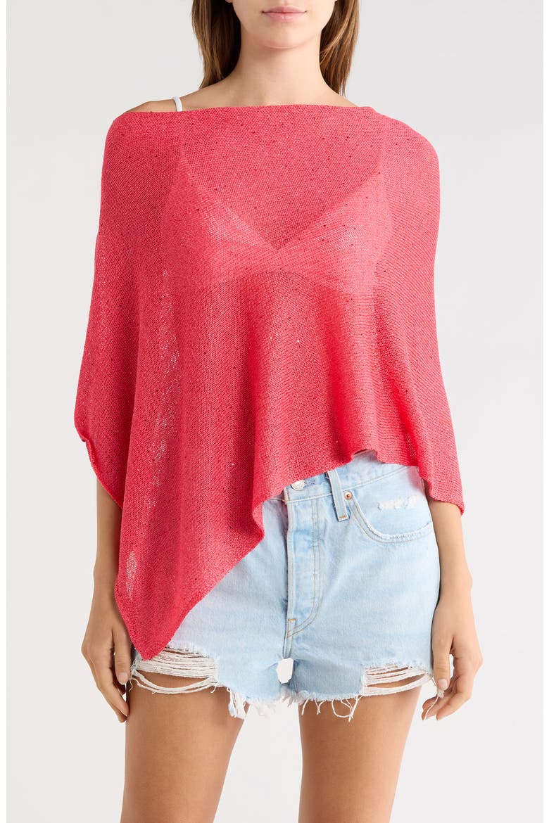 Amaris Sequin One Shoulder Poncho, Main, color, BERRY