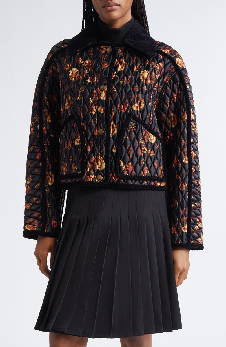 Burberry Crop Quilted Nylon Floriston Jacket, Main, color, Crimson Red Ip Pat