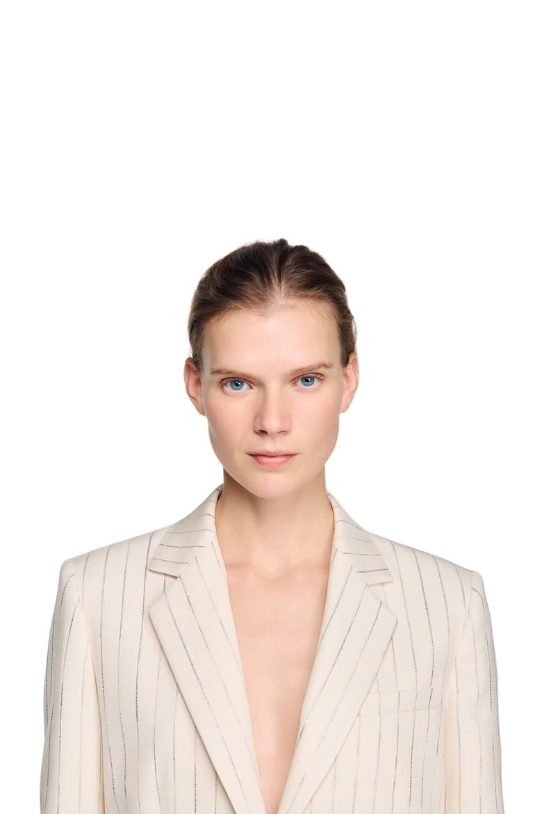 Striped tailored jacket, Alternate, color, Ecru / silver