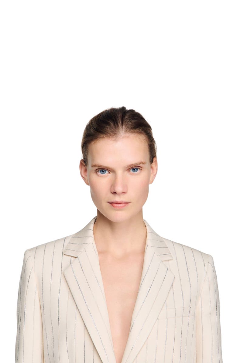 SANDRO Striped tailored jacket, Alternate, color, Ecru / Silver