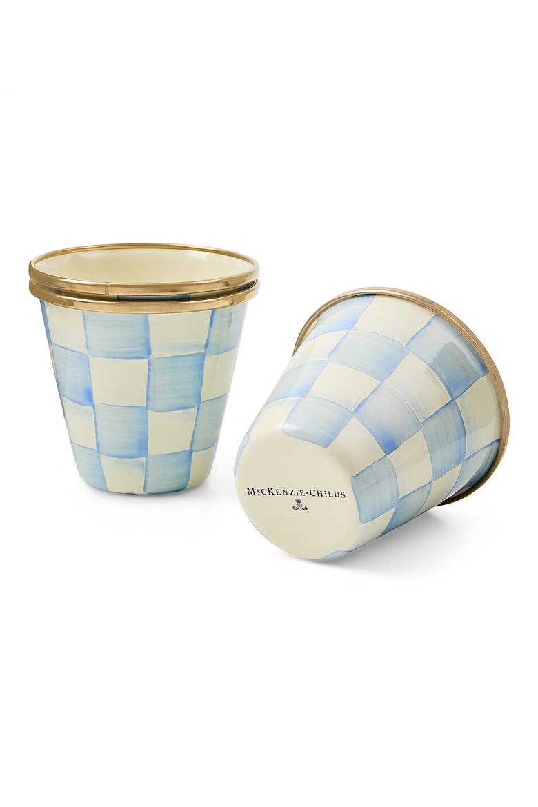 Sky Check Enameled Steel Set of 3 Herb Pots, Alternate, color, SKY CHECK