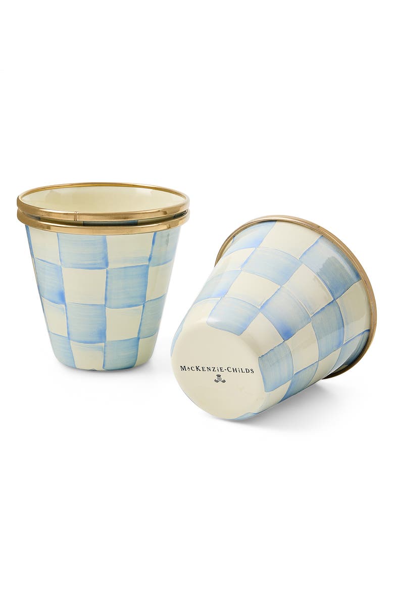 MACKENZIE CHILDS Sky Check Enameled Steel Set of 3 Herb Pots, Alternate, color, Sky Check